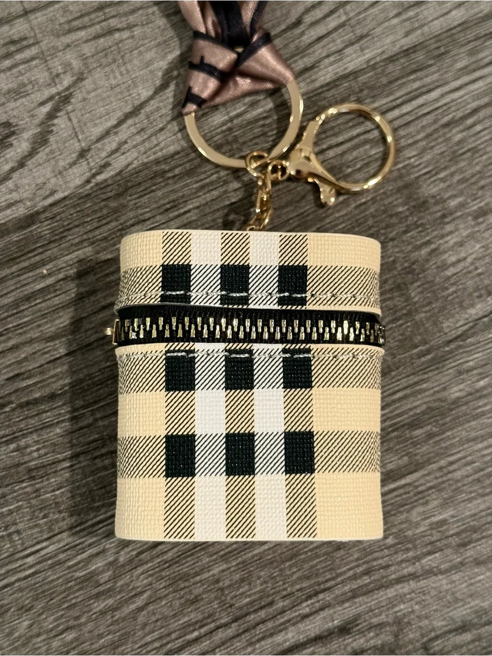 Keychain Backpack Charm Mini Bag Small Lipstick Pouch Plaid W Silk Like Scarf